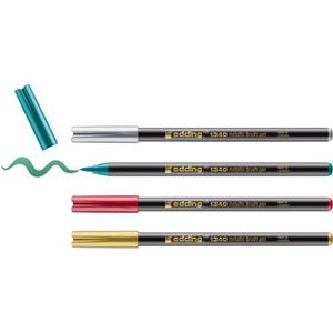 Edding 1340 metallic brush pen - kerstpakket - 4 pennen - flexibele penseelpunt 1-6 mm - glitter-metallic marker voor schrijven, tekenen en schetsen - hoge opaciteit, ook op donkerder papier