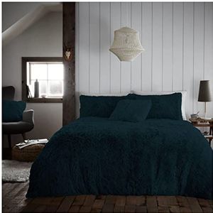 GC GAVENO CAVAILIA Super zachte teddy dekbedovertrek eenpersoons, pluizige fleece beddengoed sets, knuffelwarm bed set met kussensloop, groenblauw