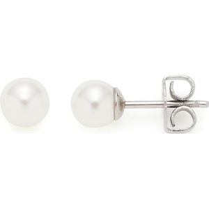 Leonardo Jewels Oorstekers Almina, 1 paar eenvoudige basic pareloorstekers met witte imitatieparels, roestvrij staal zilverkleurig, modesieraden voor dames, 023537, Eine Gr�össe, Roestvrij staal, Geen