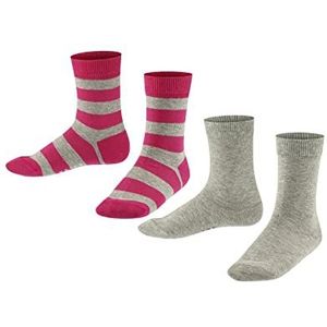 FALKE Uniseks-kind Sokken Happy Stripe 2-Pack K SO Katoen Gedessineerd Multipack 2 Paar, Grijs (Light Grey 3400), 39-42