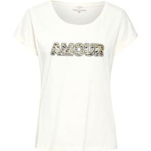 Cream Dames T-shirt met korte mouwen, bedrukt, Straight Fit, Eggnog