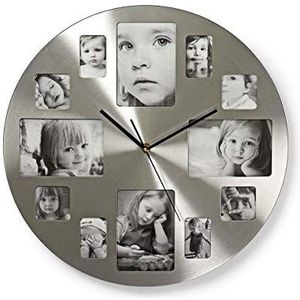 Nedis CLWA003PH40 cirkelvormige wandklok, diameter van 40 cm, fotoframe, zilver