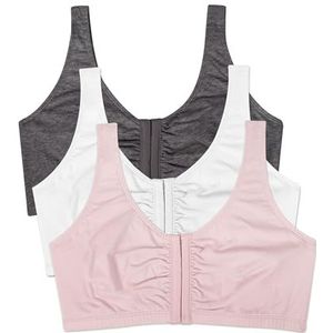 Fruit of the Loom Women's Front Closure Cotton Bra, Blushing Rose/Charcoal/White, 38