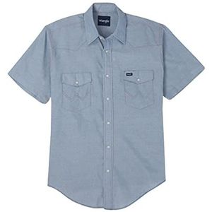 Wrangler Western Snap Plaid overhemd met korte mouwen voor heren, Chambray, 14.5"" Neck