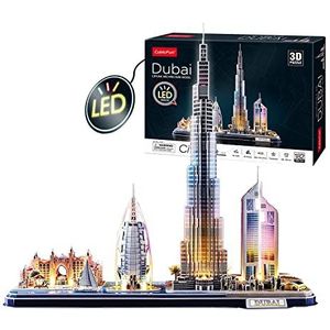 3D-puzzel - Dubai Cityline met ledverlichting, 3D-puzzel, cadeau voor kinderen 8 jaar, 3D-puzzel voor volwassenen en 3D-puzzel voor kinderen, bouwmodellen voor volwassenen, 3D-puzzels, 182 stukjes