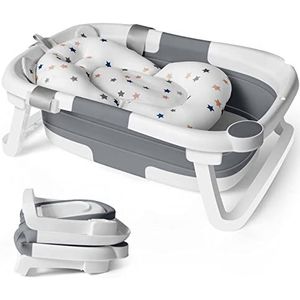 Opvouwbare babybadkuip, opvouwbaar, met inzetstuk, babybad, opvouwbaar, voor pasgeborenen, voor pasgeborenen, grijs