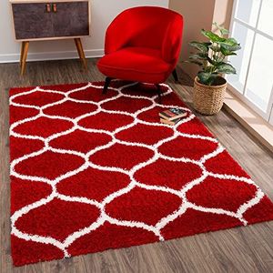 SANAT Madrid Shaggy tapijt - Hoogpolig tapijt voor woonkamer, slaapkamer, keuken - rood, maat: 160x230 cm
