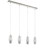 EGLO Farsala Led-hanglamp met 4 lichtpunten, hanglamp van metaal, rookglas en kristalgranulaat, armatuur voor eettafel of woonkamer in nikkel-mat en z