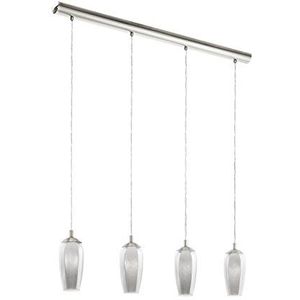 EGLO Farsala Led-hanglamp met 4 lichtpunten, hanglamp van metaal, rookglas en kristalgranulaat, armatuur voor eettafel of woonkamer in nikkel-mat en z