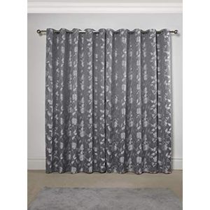 Emma Barclay Vlinder Meadow-Lined Oogje Jacquard Gordijnen in Zilver-Breedte 90 x Drop 90 cm (228 x 228 cm), 100% Polyester, W