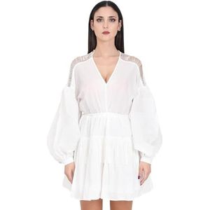 Pinko BAARIA mousseline jurk met franjes, Z05_wit-sneeuwwit, 42 NL