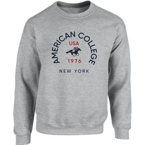 American College Sweatshirt met ronde hals, grijs, heren, maat M, model AC4, 100% katoen, Grijs, M