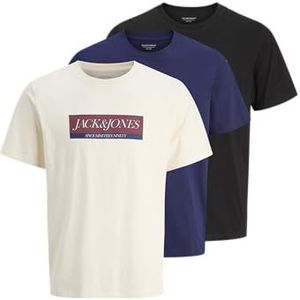 Jack & Jones - JORINWOOD BLOCK BRANDING TEE SS CN3PK MP - T-shirt - Ocean Cavern - Set van 3