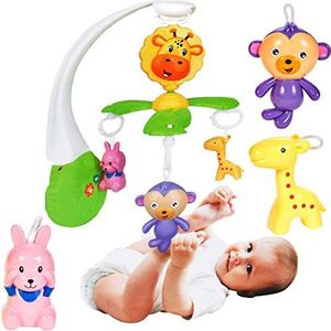 MalPlay Mobiel met muziekdoos, babymobiel voor kinderbed, automatische uitschakeling, speelgoed voor pasgeborenen en peuters, babyuitrusting vanaf de geboorte, dieren