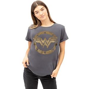 DC Comics Dames Wonder Woman Metallic Logo T-Shirt, Grijs (houtskoolketting), 38