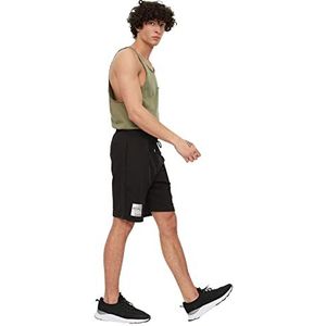 Trendyol Herenshorts & bermuda casual shorts voor heren, met regelmatige pasvorm, met geribbelde pasvorm, zwart, maat S
