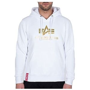 Alpha Industries Basic Hoody Foil Print Hooded Sweat voor heren White/Yellow Gold