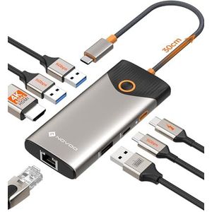 NOVOO USB C-hub, 7-in-1 dock met HDMI 4K @60Hz, 1 Gbit/s ethernet, 100 W PD opladen, USB-A/C 5 Gbit/s, dockingstation compatibel met MacBook, iPad, iPhone, Dell, HP, Surface