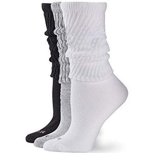 HUE Sokken voor dames, Wit/Licht Houtskool Heather/Zwart, Eén Maat