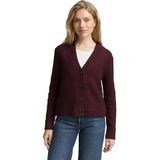 TOM TAILOR - Gebreid Vest - Wijnrood - V-hals - Lange Mouw