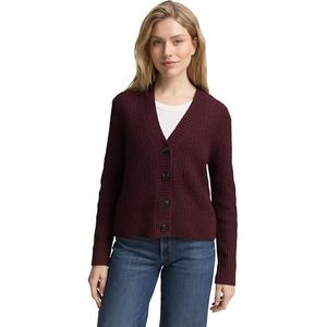 TOM TAILOR - Gebreid Vest - Wijnrood - V-hals - Lange Mouw