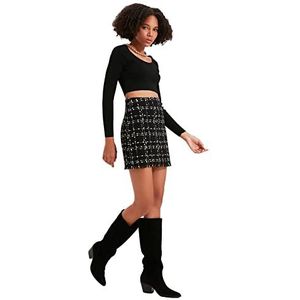 Trendyol Vrouwen Mini Hoge taille Potlood Mini-geweven minirok van zwarte geruite tweed TWOAW21ET0026