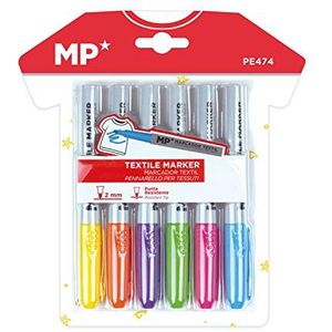 MP - Textielmarker - marker voor tekenen en schrijven op textiel - 6 verschillende kleuren