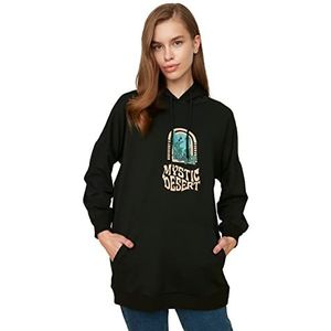 Trendyol Dames Black Hooded Gebreid Sweatshirt, Klein