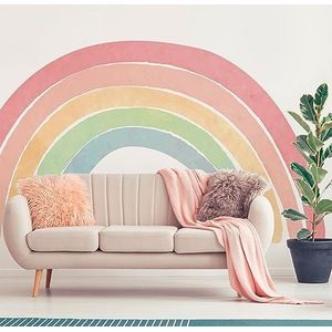 Ambiance Sticker Vliesbehang, voorgelijmd, reuzenmuurschilderingen, regenboog, pasteltekening, decoratieve lijm, 75 x 60 cm
