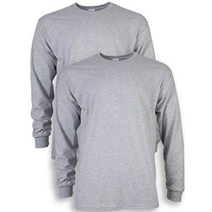 Gildan Ultra katoenen T-shirt met lange mouwen voor heren (Pack van 2), Sport Grijs, XXL