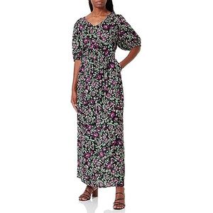 KAFFE Kaisolde Amber Maxi-jurk voor dames, zwart/groen/paarse bloem, 40