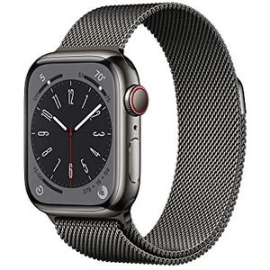 Apple Watch Series 8 (GPS + Cellular, 41mm) smartwatch - kast van grafietkleurig roestvrij staal Grafietkleurig Milanees bandje. Conditie bijhouden, waterbestendig