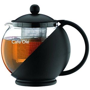 Café Ole Café Olé Grunwerg Loose Leaf Everyday Round Theepot Infuser Basket glazen theepot, 1,2 liter/1200 ml, zwart