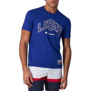 Champion Legacy Retro Sport - USA S/S Crewneck T-shirt, elektrisch blauw, M heren SS24, Blauw, M