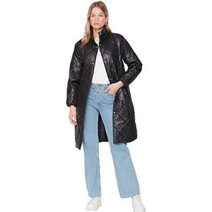 Trendyol Vrouwen staande kraag effen oversized winterjas jas, zwart, L, Zwart, L