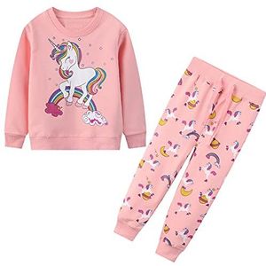 JinBei - Trainingspak - Roze - Eenhoorn - Katoen - Lange Mouw Trui en Broek Set