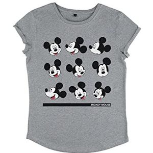 Disney Classics Classic Mickey Expressions T-shirt voor dames, organisch opgerolde mouw, gemêleerd grijs, L, grijs (melange grey), L