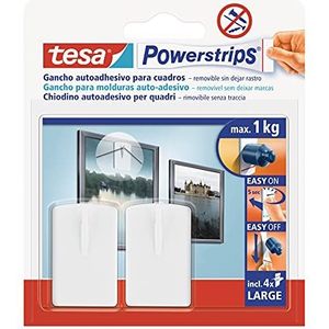 tesa TE58031-00021-01 Soporte blanco voor cuadros + 4 tiras grandes (max. 1 kg), standaard
