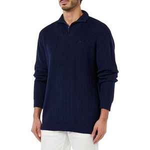 Wrangler Trui met halve rits, gebreide trui voor heren, Donkerblauw, XL
