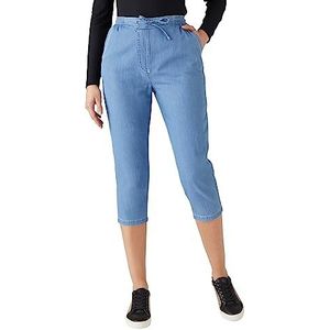 Damart - Capribroek voor dames, 100% katoen, rechte broek in chambray-stijl, frisse en lichte stof, elastische tailleband, 2 zakken in Italiaanse stijl, machinewasbaar, blauw (Chambray Blue 08015), 42