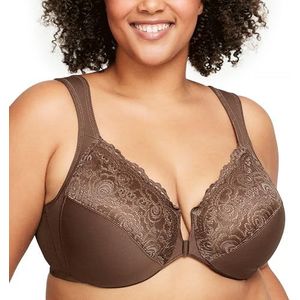 Glamorise Vrouwen Wonderwire voorsluiting beha met onderdraad #1245, Mokka, 80E
