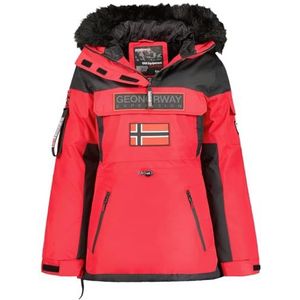 Geographical Norway Bruna Lady Lange parka voor dames, dik, warm, herfst, winter, dunne jas, capuchon, imitatiebont, winddichte jas, elegante donsjack voor dames (rood, L), Rood, L