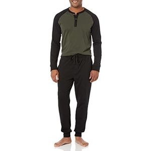 Wrangler Pyjamaset met Henley bovendeel en joggingbroek van suède Pijama, donkergroen/zwart, XXL heren, Donkergroen/zwart, XXL
