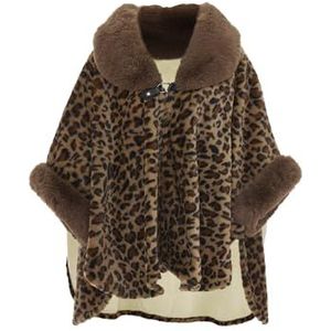 IMALA Damescape met luipaardpatroon, cardigan sweater, braun leo, One Size