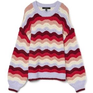 Vero Moda - Vmdoja Ls O-neck Pullover - Trui - Baby Lavender/Stripes W. Syrah/Ribbon Red/Ros