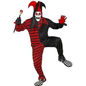 Widmann - Kostuum boze harlekijn, overall, masker met capuchon en hoed, clown, joker, horror, Halloween, themafeest, carnaval