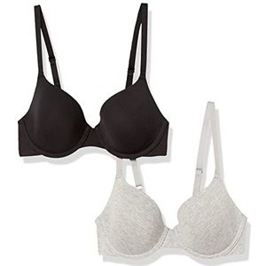 Amazon Essentials Dames beugel-T-shirtbeha, set van 2, zwart/grijs gemêleerd, 36E