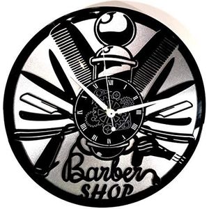 Instant Karma Clocks wandklok van vinyl, dubbel, Instant Karma cadeau-idee Vintage Barba pruik Salon Bellezza Barbiere Barber Shop (zilver), rustig