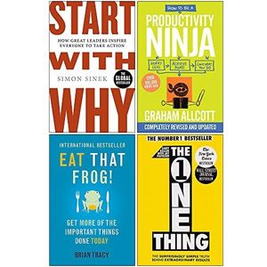 Start With Why, how to be a productivity Ninja, Eat Die Frog, The One Thing 4 Books Collection Set