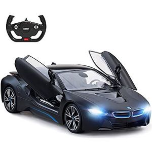 RASTAR BMW i8 modelauto, 1:14 BMW auto met afstandsbediening, BMW i8 speelgoed voor kinderen, open deuren door RC / werklampen - matzwart